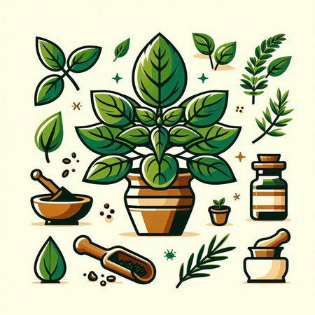 Vector set of flat icons and elements for homeopathy, natural medicine, aromatherapy, aromatherapy.のイラスト素材