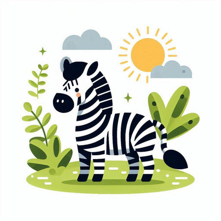 Zebra in the jungle. Vector illustration in a flat style.のイラスト素材