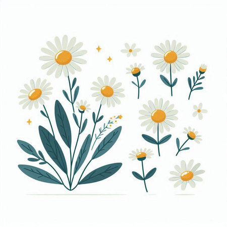 Set of daisies on a white background. Vector illustration.のイラスト素材
