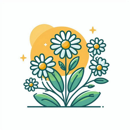 cute flower with leafs isolated icon vector illustration desighnのイラスト素材