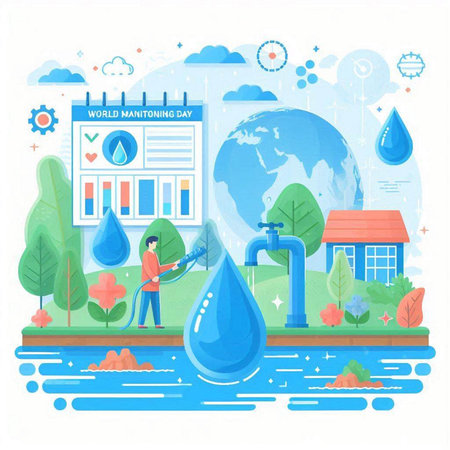 Save water concept. Flat design vector illustration. Environment protection and ecology.のイラスト素材