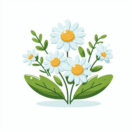 chamomile flowers and leaves icon over white background colorful design vector illustrationのイラスト素材