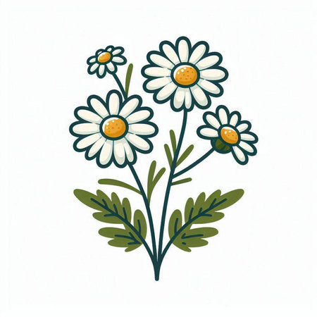 Hand drawn chamomile flowers isolated on white background. Vector illustration.のイラスト素材
