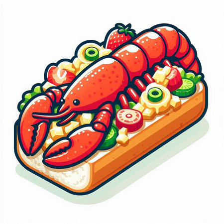 Lobster sandwich isolated on a white background. Vector illustration.のイラスト素材