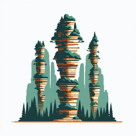 Cityscape with skyscrapers and trees. Vector illustration in retro style.のイラスト素材