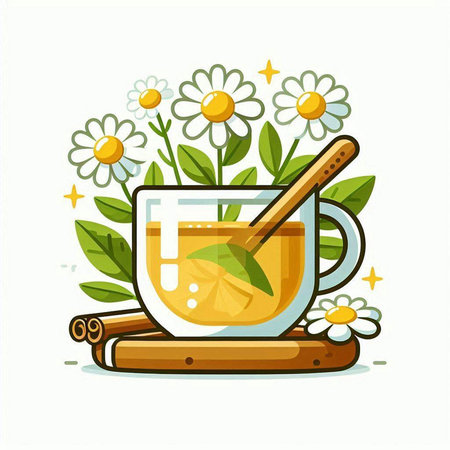 Cup of herbal tea with lemon and cinnamon. Vector illustration.のイラスト素材