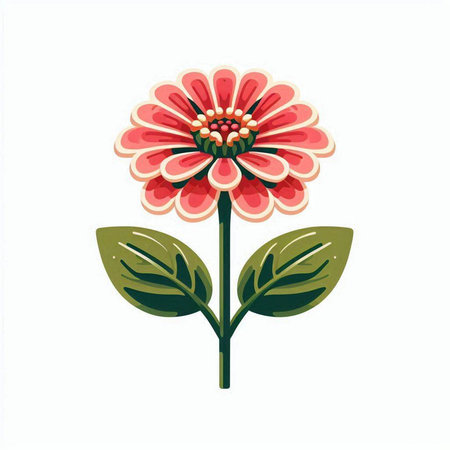 Red flower with green leaves on a white background. Vector illustration.のイラスト素材