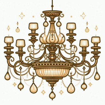 Vintage chandelier in retro style. Hand drawn vector illustration.のイラスト素材