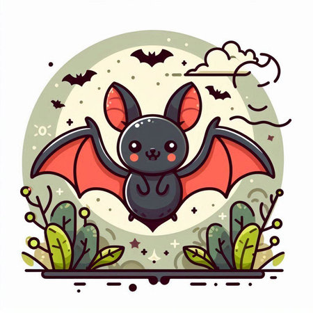 Cute cartoon vampire bat. Vector illustration for Halloween design, greeting card, party invitation, poster, banner.のイラスト素材
