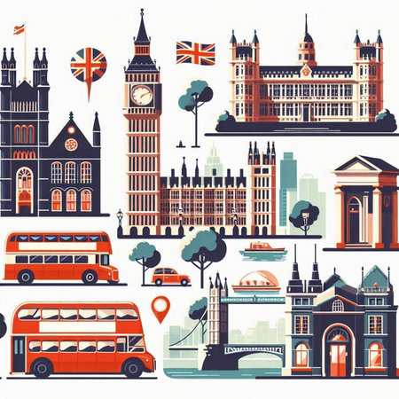 Big Ben, London, United Kingdom and other buildings. Vector illustration.のイラスト素材