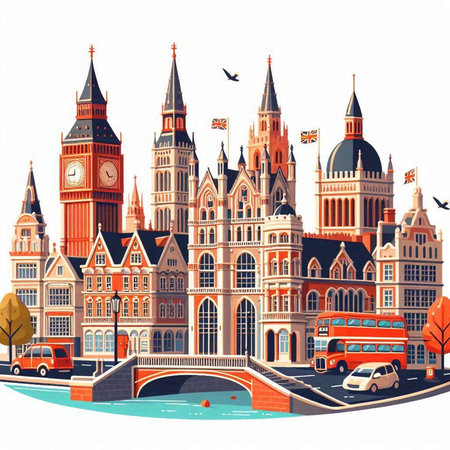 London, United Kingdom. City view. Vector illustration in retro style.のイラスト素材