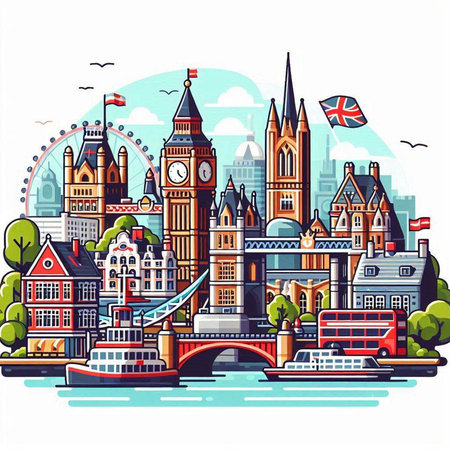 London, United Kingdom. Colorful vector illustration in cartoon style.のイラスト素材