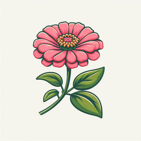 Illustration of a pink zinnia flower on a white backgroundのイラスト素材