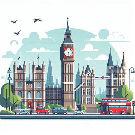 London, United Kingdom. Big Ben and Houses of Parliament. Vector illustrationのイラスト素材