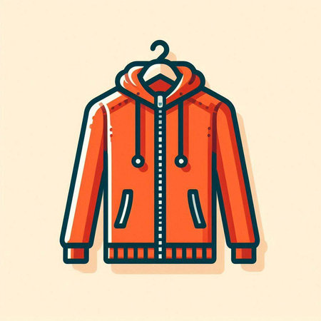 Red winter jacket with hanger. Vector illustration in flat style.のイラスト素材