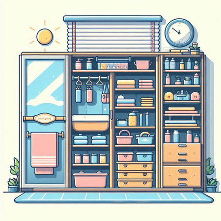 Bathroom interior. Bathroom furniture. Vector illustration in cartoon style.のイラスト素材