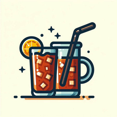 Cocktail with ice, lemon and straw. Vector illustration.のイラスト素材