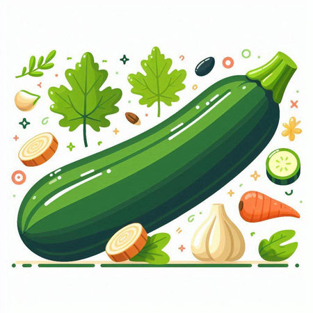 Zucchini, carrots, garlic, parsley. Vector illustration.のイラスト素材