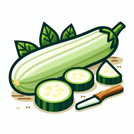 Zucchini vegetable vector illustration isolated on white background. Cartoon style.のイラスト素材