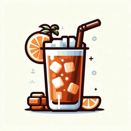 Cocktail with ice cubes and orange slices. Vector illustration.のイラスト素材