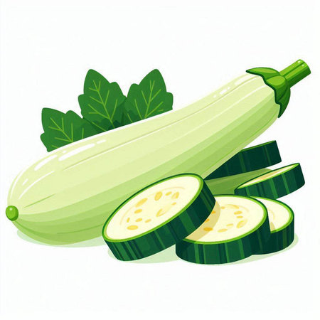 Zucchini and slices on a white background. Vector illustration.のイラスト素材