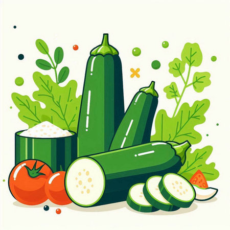 Illustration of zucchini and other vegetables. Vector illustration.のイラスト素材