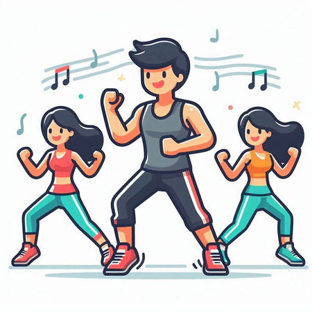 Sporty people running and listening to music. Cartoon vector illustration.のイラスト素材