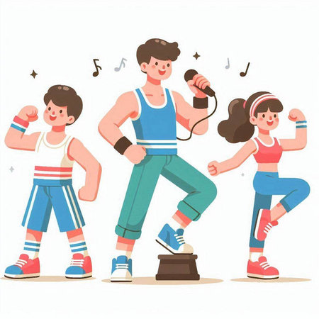 Man and woman doing fitness exercise. Vector illustration in cartoon style.のイラスト素材