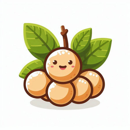 Cute cartoon litchi fruit with leaves. Vector illustration.のイラスト素材