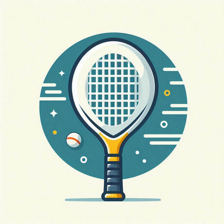 Tennis racket and ball. Vector illustration in flat design style.のイラスト素材