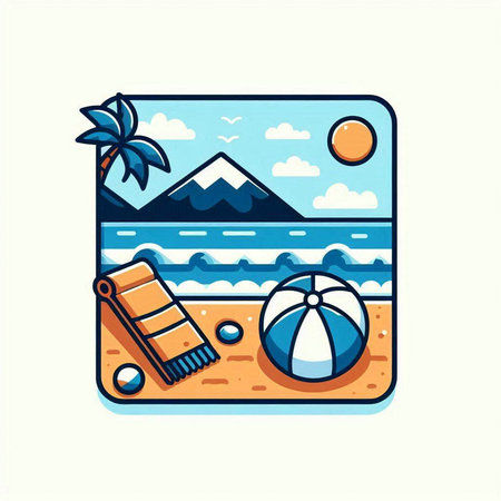 Beach vacation icon. Vector illustration in flat style. Isolated on white background.のイラスト素材