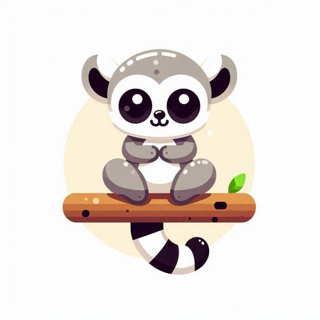 Cute cartoon lemur sitting on wooden branch. Vector illustration.のイラスト素材