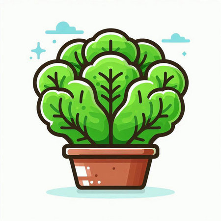 Illustration of a green plant in a pot on a white backgroundのイラスト素材