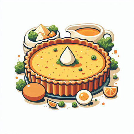 Illustration of a delicious and healthy pie in a cartoon style.のイラスト素材