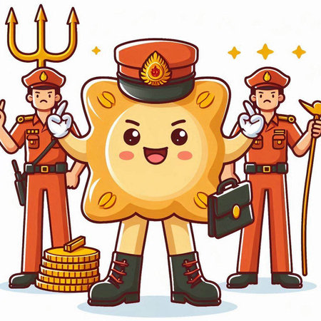 Illustration of a Cute Little Police Officer Carrying a Golden Bullionのイラスト素材