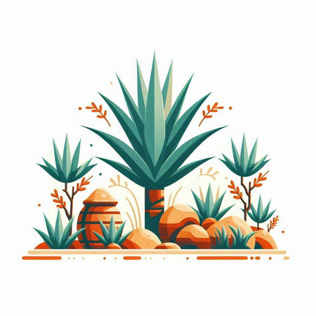 Cactus and succulents in the desert. Vector illustration.のイラスト素材