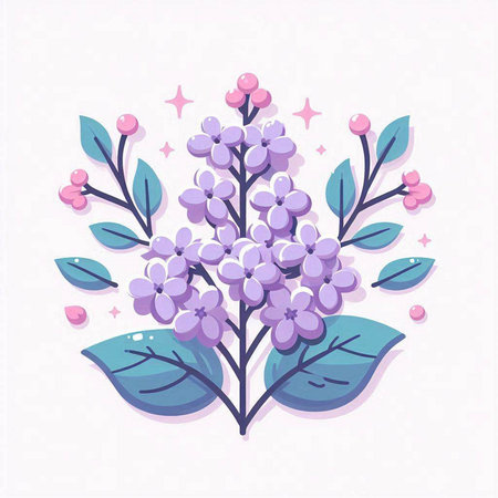 branch of lilac with leafs and stars vector illustration designのイラスト素材