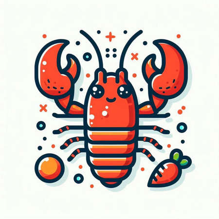 Cute cartoon lobster. Vector illustration on white background. Cute lobster.のイラスト素材