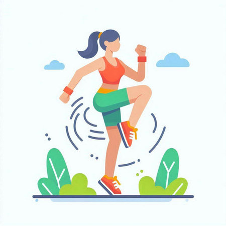 Sporty woman running in the park. Vector illustration in flat styleのイラスト素材