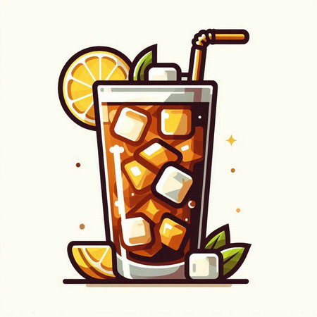 Cuba libre cocktail with orange and ice. Vector illustration.のイラスト素材