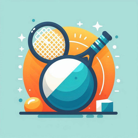 Tennis racket and ball. Vector illustration in flat design style.のイラスト素材