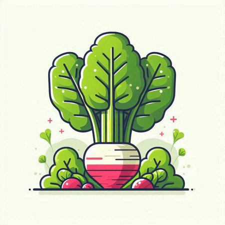 Vegetable vector illustration, flat cartoon style with radish and radishのイラスト素材