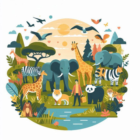 Vector illustration of wild animals. African safari. Animals in the jungle.のイラスト素材