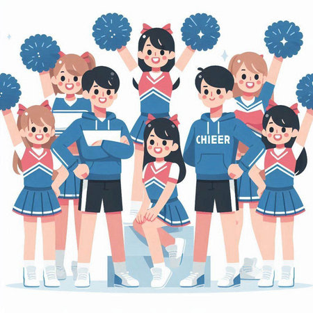Cheerleaders in uniform. Cheerleaders with pompoms. Cheerleader. Cheerleader.のイラスト素材