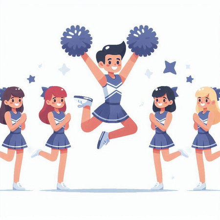 Cheerleaders. Cheerleaders vector illustration. Cheerful cheerleaders. Cheerleader girlsのイラスト素材