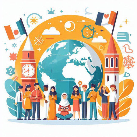 People around the world. Vector illustration in flat cartoon style. World travel concept.のイラスト素材