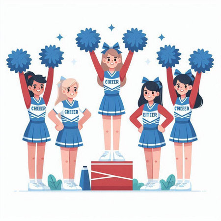 Cheerleaders with pompoms. Cheerleader. Cheerleader. Cheerleader.のイラスト素材