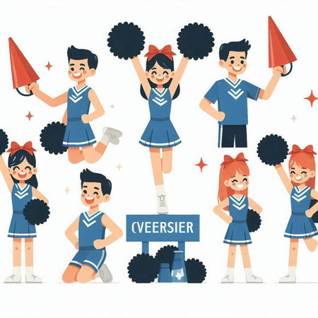Cheerleaders with pompoms. Cheerleader set. Cheerleader vector illustrationのイラスト素材