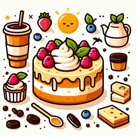Cake and coffee. Vector illustration of a piece of cake.のイラスト素材