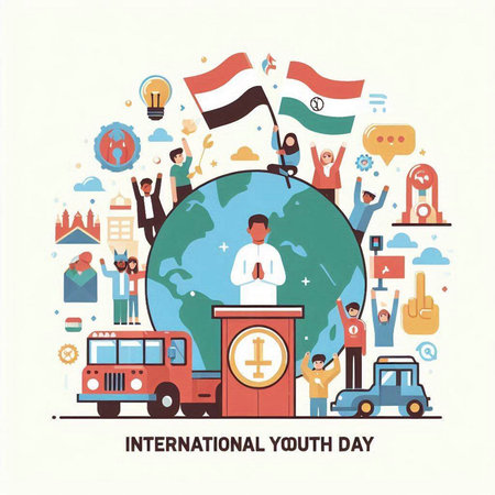 International Youth Day. Vector illustration in flat design style. World Youth Day.のイラスト素材